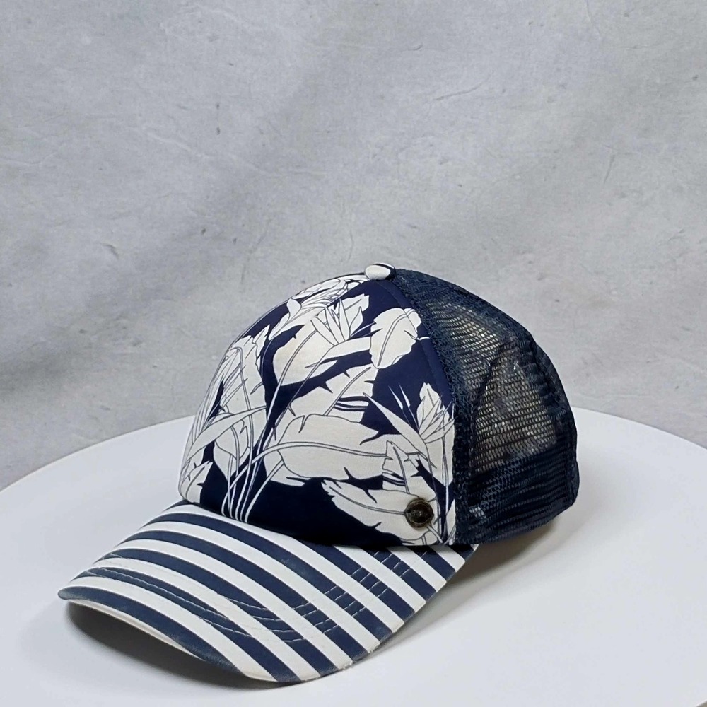 Roxy Womens Trucker Hat Navy White Palm Leaf Stripe Mesh‎ Snapback